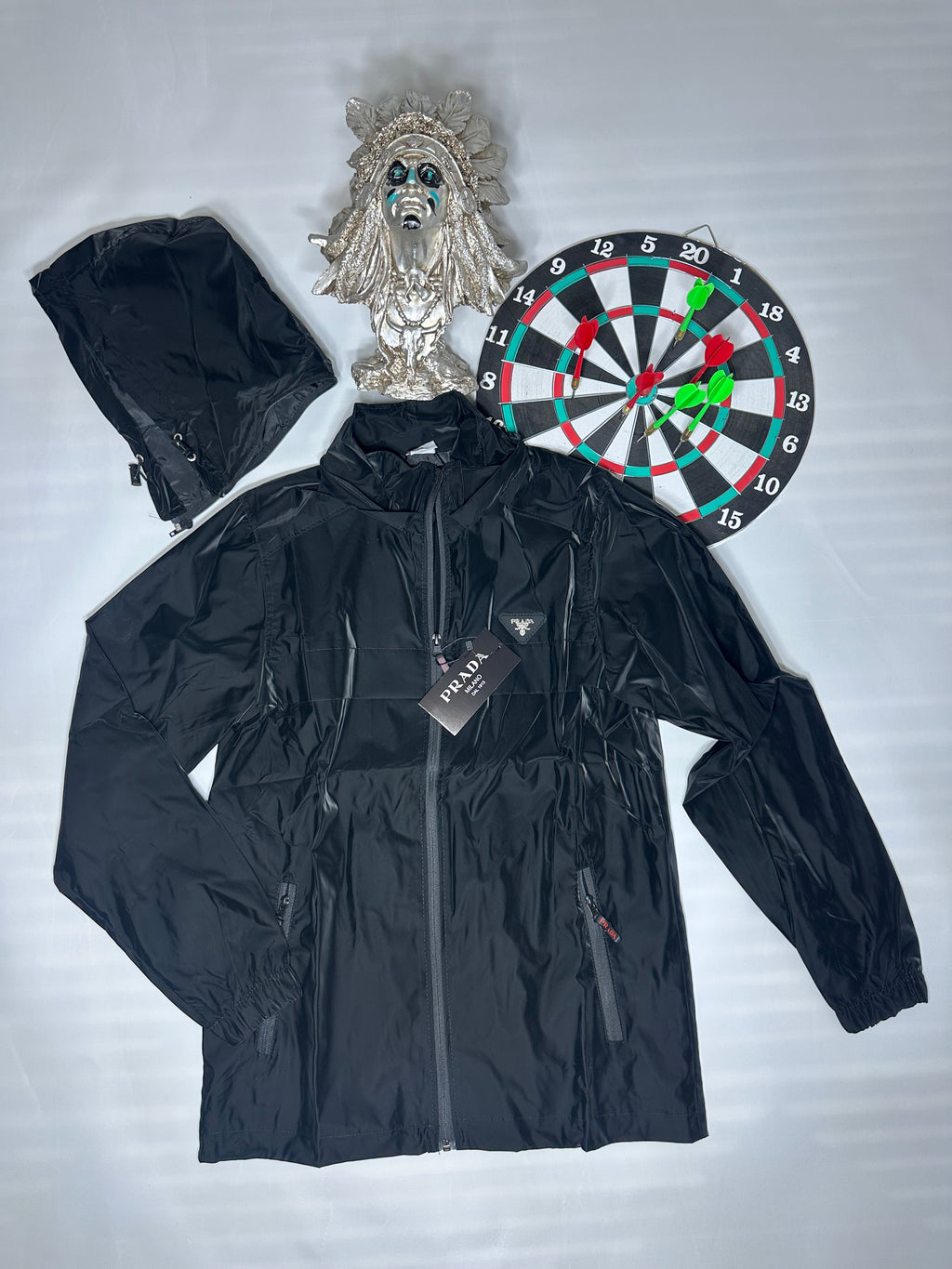 Prada Erkek Çeket Kapşonu Fermuarlı - Siyah