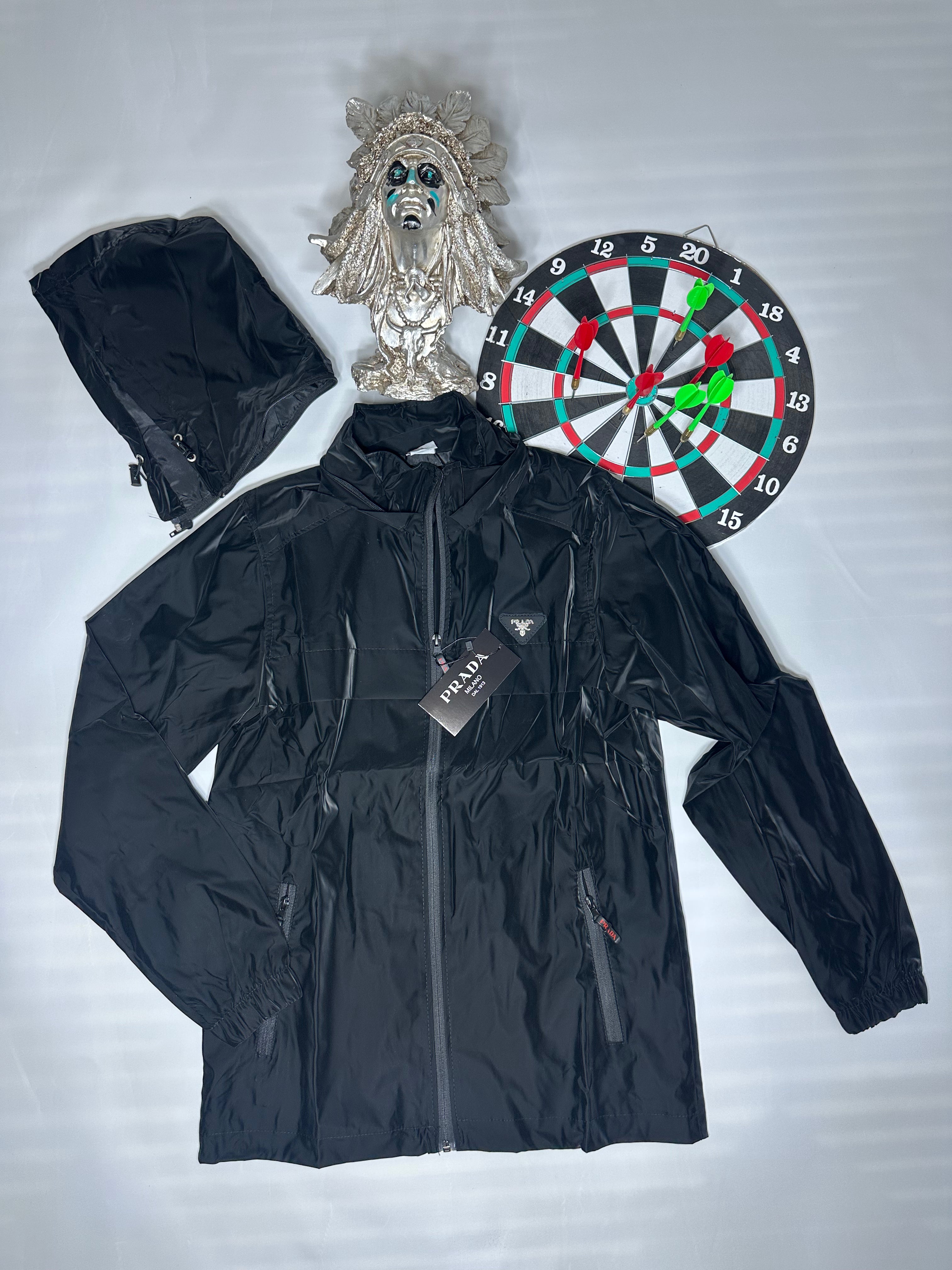 Prada Erkek Çeket Kapşonu Fermuarlı - Siyah